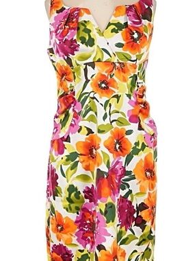 Ronni Nicole Cream Dress with Yellow and Pink Accents size 12